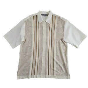 Michael Irvin 88 Casual Shirt Men's 2XL White Brown Textured Button Up Retro VTG